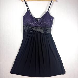 Vintage TABOO Purple Black Sequin Sleeveless Women's Formal Dress Babydoll Hoco